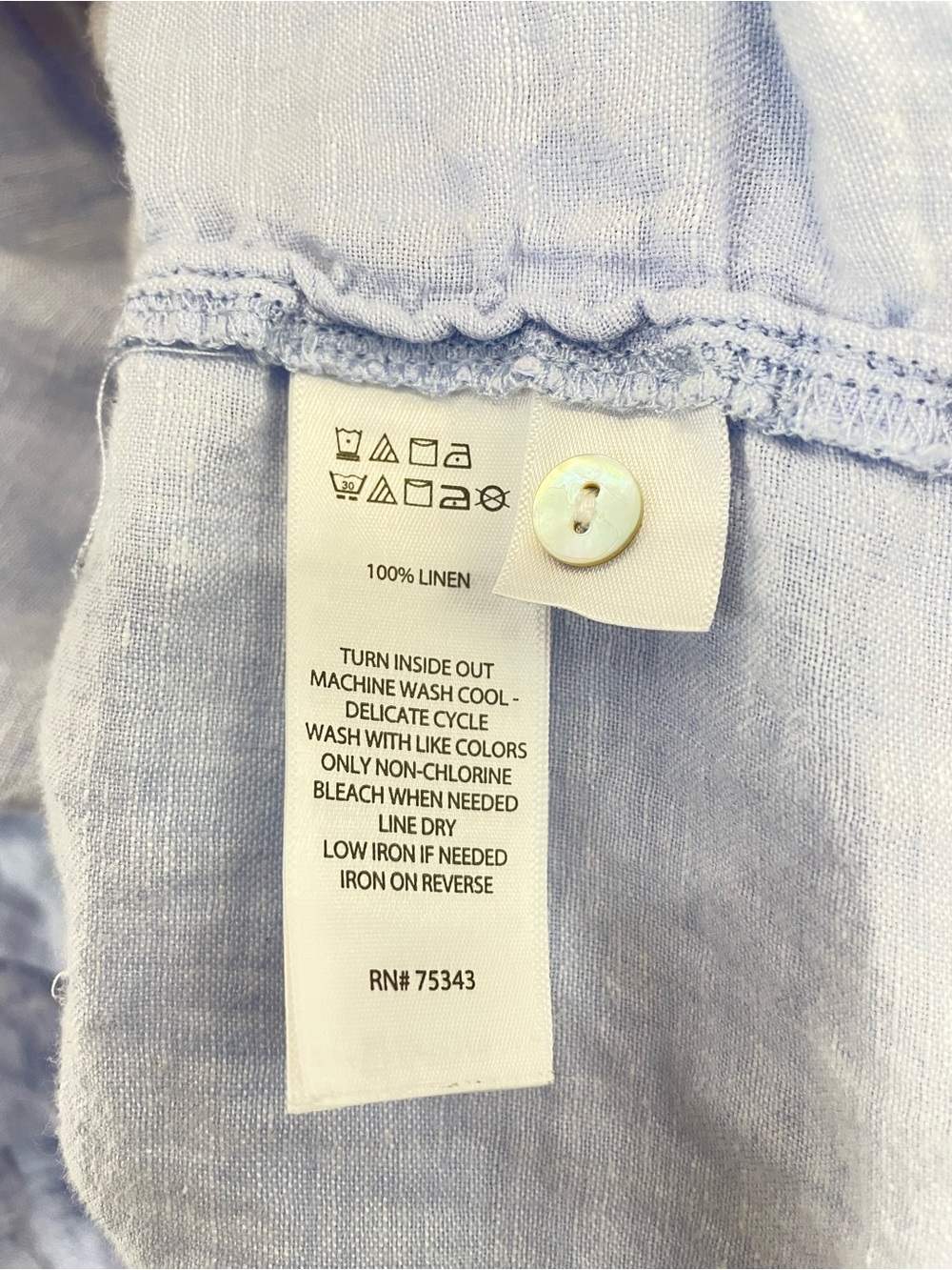 SIGRID OLSEN Linen Shirt 3X Light Blue Button Front Roll Tab Sleeve Coastal Top - Picture 5 of 5